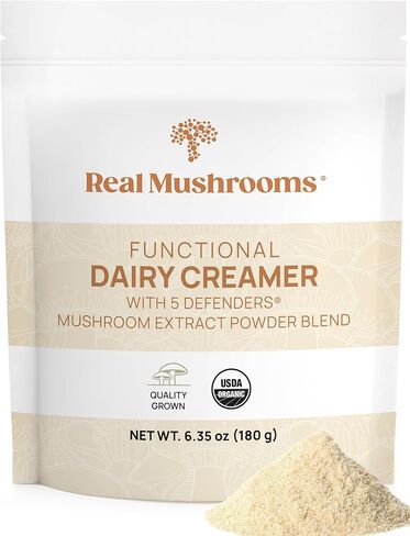 Real Mushrooms Functional Coconut Creamer with Reishi, Lucuma & Ceylon Cinnamon – Organic, Dairy-Free – Vegan Coffee Creamer for Smoothies & Drinks – 90 Servings Organic Cream Coconut Powder in Kuwait