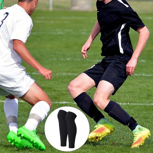 Xthrotsenk 2 Pairs Precut Soccer Socks Soccer Leg Sleeves Football Leg Sleeves Matching Grip Socks Shin Guard Sleeve for Football Training Adult (Black) in Saudi Arabia