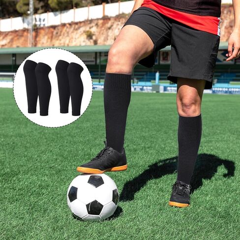 Xthrotsenk 2 Pairs Precut Soccer Socks Soccer Leg Sleeves Football Leg Sleeves Matching Grip Socks Shin Guard Sleeve for Football Training Adult (Black) in Saudi Arabia