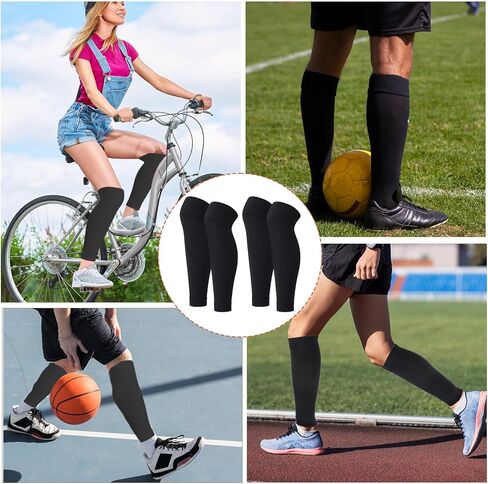 Xthrotsenk 2 Pairs Precut Soccer Socks Soccer Leg Sleeves Football Leg Sleeves Matching Grip Socks Shin Guard Sleeve for Football Training Adult (Black) in Saudi Arabia