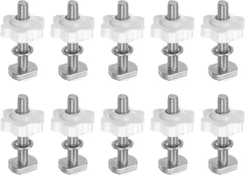 10Set T Track Bolts Knob Kit M6 x 40mm Threaded Bolts M6 x 25mm Hex Hand Nut Clamping Knob with Washer for Woodworking Jigs and Fixtures, White in Saudi Arabia