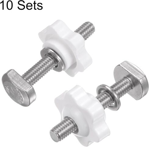 10Set T Track Bolts Knob Kit M6 x 40mm Threaded Bolts M6 x 25mm Hex Hand Nut Clamping Knob with Washer for Woodworking Jigs and Fixtures, White in Saudi Arabia