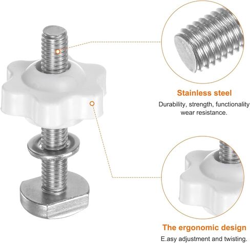 10Set T Track Bolts Knob Kit M6 x 40mm Threaded Bolts M6 x 25mm Hex Hand Nut Clamping Knob with Washer for Woodworking Jigs and Fixtures, White in Saudi Arabia