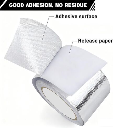 شريط رقائق ألومنيوم مقاس 2 بوصة × 66 قدم، 5.91 مل - درع حراري عالي التحمل وشريط من الألياف الزجاجية العازلة للحرارة لمجاري التدفئة والتهوية وتكييف الهواء، والقنوات المعدنية، وفتحات المجفف، وأنابيب التيار المتردد، وإصلاح العادم in Kuwait