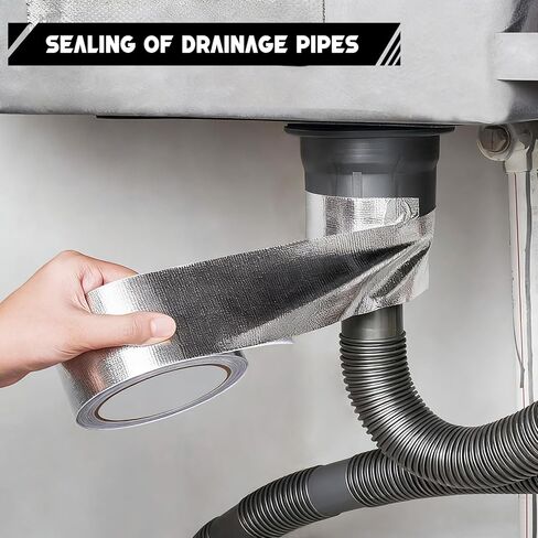 شريط رقائق ألومنيوم مقاس 2 بوصة × 66 قدم، 5.91 مل - درع حراري عالي التحمل وشريط من الألياف الزجاجية العازلة للحرارة لمجاري التدفئة والتهوية وتكييف الهواء، والقنوات المعدنية، وفتحات المجفف، وأنابيب التيار المتردد، وإصلاح العادم in Kuwait