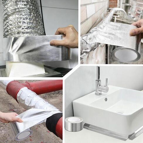 شريط رقائق ألومنيوم مقاس 2 بوصة × 66 قدم، 5.91 مل - درع حراري عالي التحمل وشريط من الألياف الزجاجية العازلة للحرارة لمجاري التدفئة والتهوية وتكييف الهواء، والقنوات المعدنية، وفتحات المجفف، وأنابيب التيار المتردد، وإصلاح العادم in Kuwait