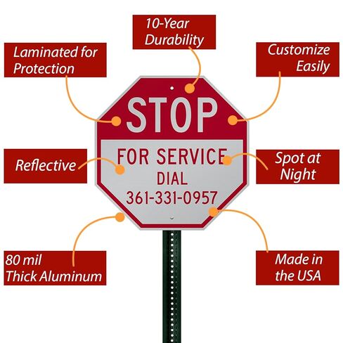 SmartSign Custom STOP Sign 18"x18" 3M Laminated EG Reflective 80 mil Aluminum, Personalized Metal Sign for Outdoor, Parking Lots, Gate, Garages, USA-Made in Saudi Arabia