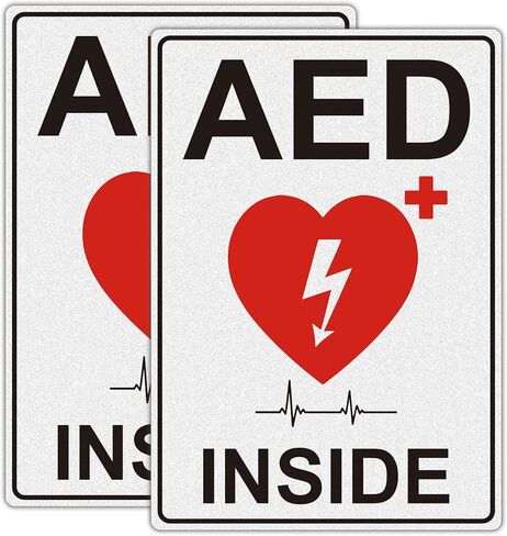 AED Sign Stickers, 2 Pack 10"x7" Large Vinyl AED Sign for Wall, Waterproof, Fade-Resistant, Easy-Apply Non Metal Decal with Clear Heart & ECG Icon for AED Device Identification in Kuwait