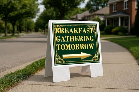 Breakfast Gathering Tomorrow St. Patrick'S Day Irish Clover Fancy Gold Directional Arrows A-Frame Double Sided 23x23 in. sign in Saudi Arabia