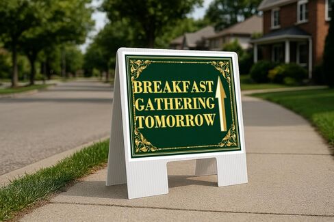 Breakfast Gathering Tomorrow St. Patrick'S Day Irish Clover Fancy Gold Directional Arrows A-Frame Double Sided 23x23 in. sign in Saudi Arabia