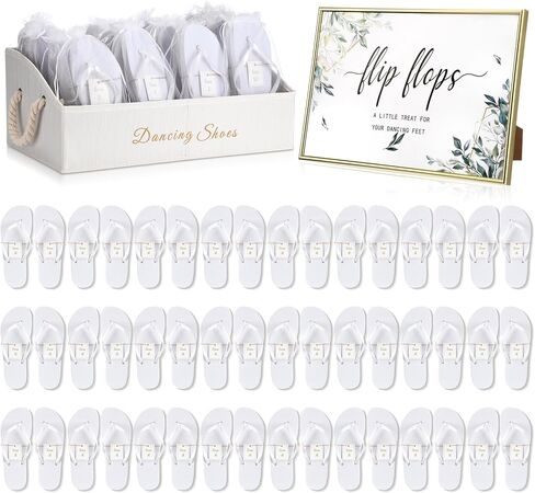 Geyoga 24 Pairs Wedding Flip Flops Bulk for Guest Slippers with Wedding Sign, Bags and Storage Box for Pool Beach Party in Saudi Arabia