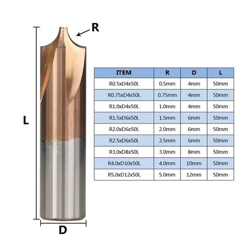 1pcs Corner Rounding End Mill R0.5-R5.0 Corner Rounding Chamfer End Mill Carbide End Milling Cutter CNC Router Bit(R0.5xD4x50L) in Saudi Arabia