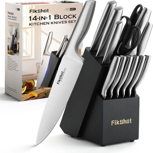 FIKSHOT Kitchen Knife Set, Forged German Steel – Includes Knife Block Set & Sharpener, High Carbon, Rust-Resistant, Ergonomic Handle for Cooking, Grilling & Gifting in Saudi Arabia