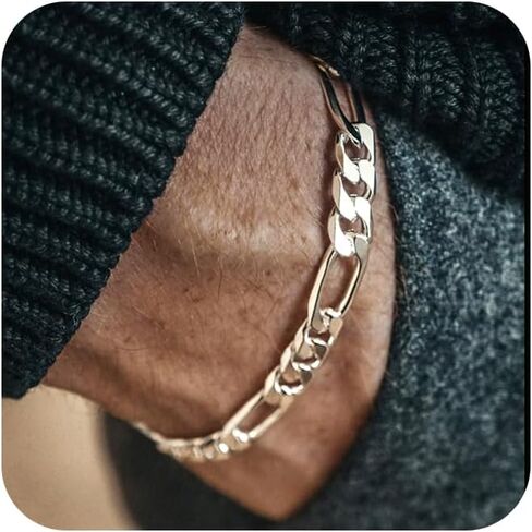 White Gold 8mm Figaro Chain Bracelets for Men, Luxury Mens Bracelet,High-end Chain Bracelets for Women,Hypoallergenic Durable Stacking Bracelet Gift for Husband,Dad,Boyfriend,Grilfriend 8.5IN in Kuwait