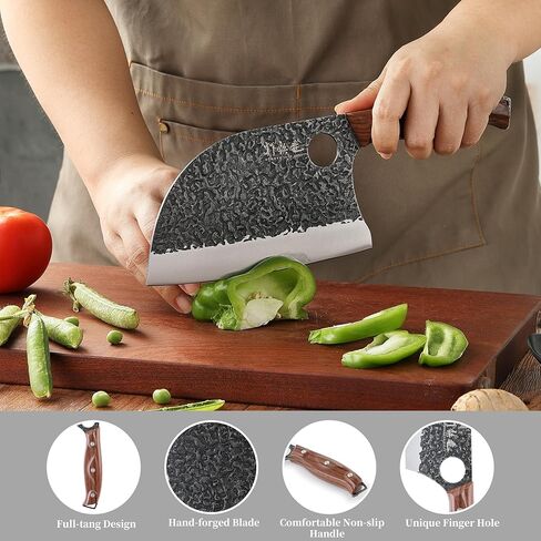 3PCS Butcher Knife Set, 7" Butcher Meat Cleaver, 7" Serbian Chef Knife and 6.5" Viking Knife, Hand Forged Kitchen Knife Set with Plastic Handle, Geat for Home, Camping, BBQ (Unique Finger Hole Design) in Saudi Arabia