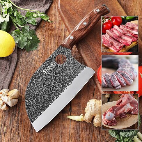 3PCS Butcher Knife Set, 7" Butcher Meat Cleaver, 7" Serbian Chef Knife and 6.5" Viking Knife, Hand Forged Kitchen Knife Set with Plastic Handle, Geat for Home, Camping, BBQ (Unique Finger Hole Design) in Saudi Arabia