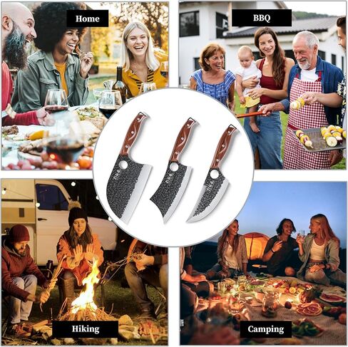 3PCS Butcher Knife Set, 7" Butcher Meat Cleaver, 7" Serbian Chef Knife and 6.5" Viking Knife, Hand Forged Kitchen Knife Set with Plastic Handle, Geat for Home, Camping, BBQ (Unique Finger Hole Design) in Saudi Arabia