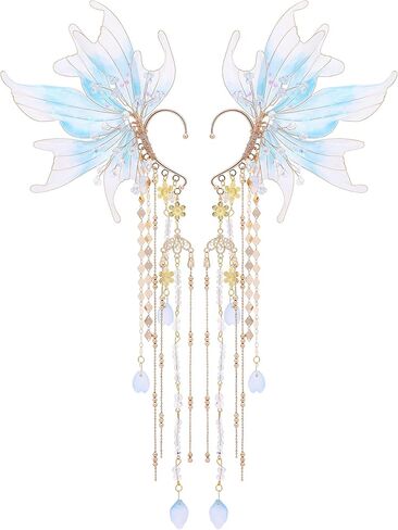 FRESHME Fairy Elf Ear Cuffs - Mermaid Ears Non Piercing Elven Ear Wraps with Shell Tassel Renaissance Halloween Accessories in Saudi Arabia