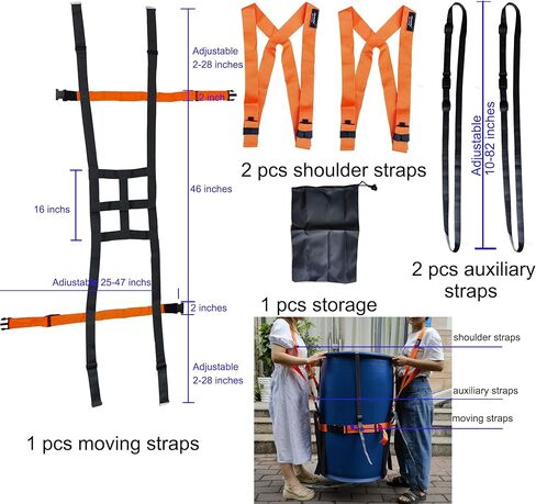 أشرطة حمل للأسطوانة أو الأشكال الأخرى، سخانات/خزانات المياه المتحركة، براميل النبيذ/الويسكي وبراميل سعة 55 جالونًا، صندوق، ثلاجات، غسالات، نظام كتف قابل للتعديل لشخصين in Kuwait