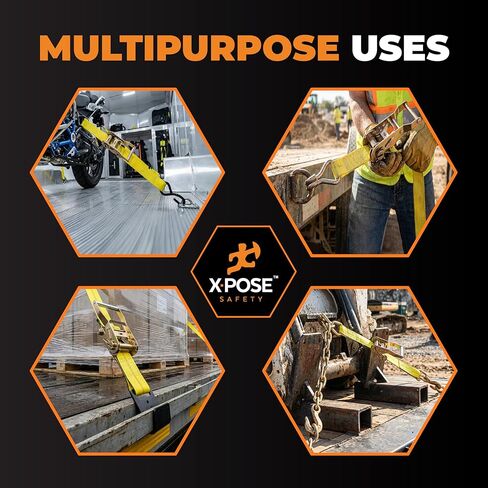 Xpose Safety 4-Pack Retractable Ratchet Straps with Flat Hooks, Heavy Duty 2" x 15', 10,000 lbs Break Strength Tie-Downs for Truck, Trailer, Kayak & Motorcycle in Saudi Arabia