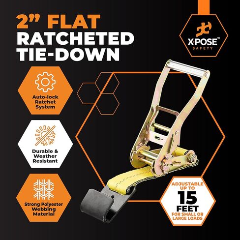 Xpose Safety 4-Pack Retractable Ratchet Straps with Flat Hooks, Heavy Duty 2" x 15', 10,000 lbs Break Strength Tie-Downs for Truck, Trailer, Kayak & Motorcycle in Saudi Arabia