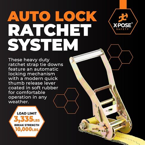 Xpose Safety 4-Pack Retractable Ratchet Straps with Flat Hooks, Heavy Duty 2" x 15', 10,000 lbs Break Strength Tie-Downs for Truck, Trailer, Kayak & Motorcycle in Saudi Arabia