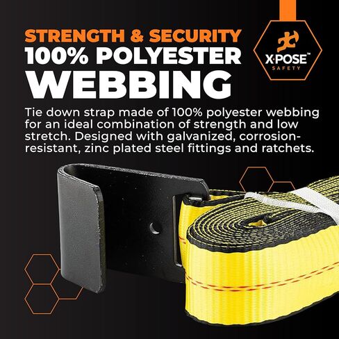 Xpose Safety 4-Pack Retractable Ratchet Straps with Flat Hooks, Heavy Duty 2" x 15', 10,000 lbs Break Strength Tie-Downs for Truck, Trailer, Kayak & Motorcycle in Saudi Arabia