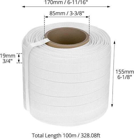 QWORK 3/4" x 330' Woven Cord Strapping Roll, Heavy Duty Polyethylene Braided Rope Strap Roll, 2500 lb Strong Break Strength 6" x 3" Core, Strength and Flexibility, White in Saudi Arabia