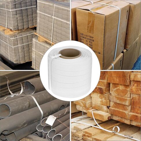 QWORK 3/4" x 330' Woven Cord Strapping Roll, Heavy Duty Polyethylene Braided Rope Strap Roll, 2500 lb Strong Break Strength 6" x 3" Core, Strength and Flexibility, White in Saudi Arabia