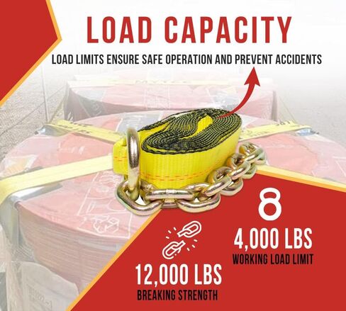 منتجات Mytee 4 عبوات 2 × 18 بوصة حزام ربط بديل مع امتداد سلسلة لمجموعات ربط 8 نقاط، 4000 رطل WLL | حزام بديل عالي التحمل 8 نقاط ربط لمقطورة السيارة in Kuwait