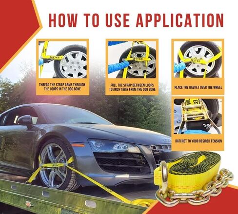 منتجات Mytee 4 عبوات 2 × 18 بوصة حزام ربط بديل مع امتداد سلسلة لمجموعات ربط 8 نقاط، 4000 رطل WLL | حزام بديل عالي التحمل 8 نقاط ربط لمقطورة السيارة in Kuwait
