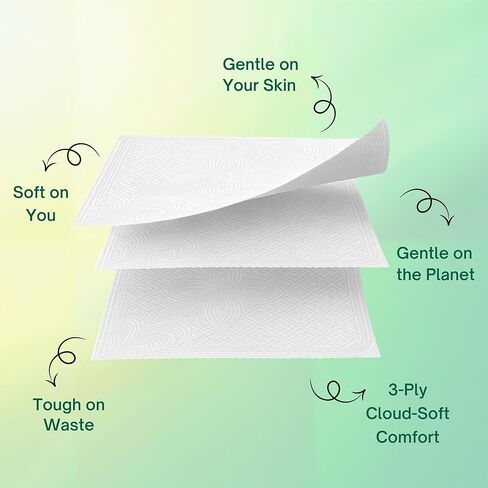 ورق تواليت فاخر 100% من الخيزران الخالي من الأشجار - 24 لفة ضخمة ممتازة، فائقة النعومة وقوية 3 طبقات 300 ورقة في كل لفة، صديقة للبيئة، خالية من البلاستيك، مناديل آمنة للصرف الصحي، نحن ننقذ الأشجار. in Kuwait