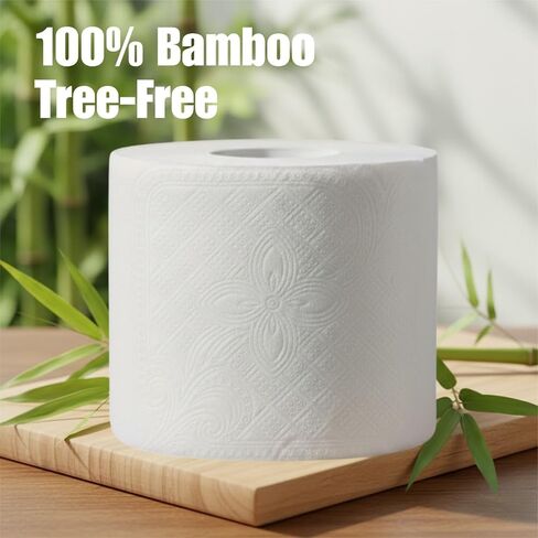 ورق تواليت فاخر 100% من الخيزران الخالي من الأشجار - 24 لفة ضخمة ممتازة، فائقة النعومة وقوية 3 طبقات 300 ورقة في كل لفة، صديقة للبيئة، خالية من البلاستيك، مناديل آمنة للصرف الصحي، نحن ننقذ الأشجار. in Kuwait