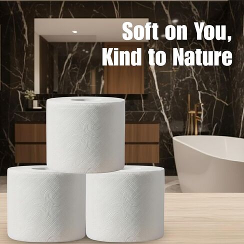 ورق تواليت فاخر 100% من الخيزران الخالي من الأشجار - 24 لفة ضخمة ممتازة، فائقة النعومة وقوية 3 طبقات 300 ورقة في كل لفة، صديقة للبيئة، خالية من البلاستيك، مناديل آمنة للصرف الصحي، نحن ننقذ الأشجار. in Kuwait