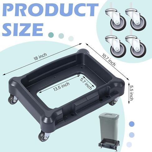 Rolling Trash Can Dolly Base with Wheels Fits 10-15 Gallon (40-60l) Rectangular Trash Can Roller Base for House Offices Warehouses Airports Commercial Environment in Saudi Arabia