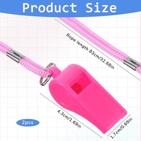 TIESOME 2 Pcs Pink Whistle for Coaches, Loud Sports Whistle with Lanyard, High-Pitched Plastic Whistles for Referee, Outdoor Safety, Dog Training, School Recess, Party Favors in Saudi Arabia