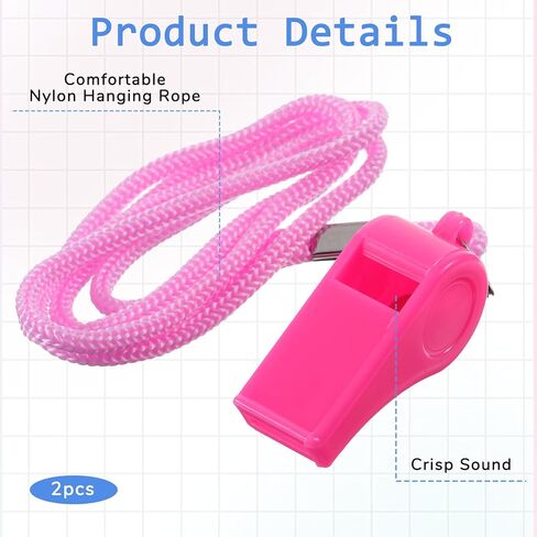 TIESOME 2 Pcs Pink Whistle for Coaches, Loud Sports Whistle with Lanyard, High-Pitched Plastic Whistles for Referee, Outdoor Safety, Dog Training, School Recess, Party Favors in Saudi Arabia