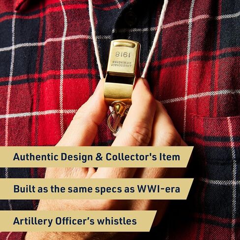 صافرة نحاسية مع حلقة سلسلة مفاتيح - صافرة عالية الصوت بقوة 114 ديسيبل للمدربين والحكام والمتنزهين ومعدات الشرطة - تصميم ضابط مدفعية أصلي من الحرب العالمية الأولى - معدات نجاة في حالات الطوارئ مصنوعة في المملكة المتحدة من شركة Kings County Tools in Kuwait