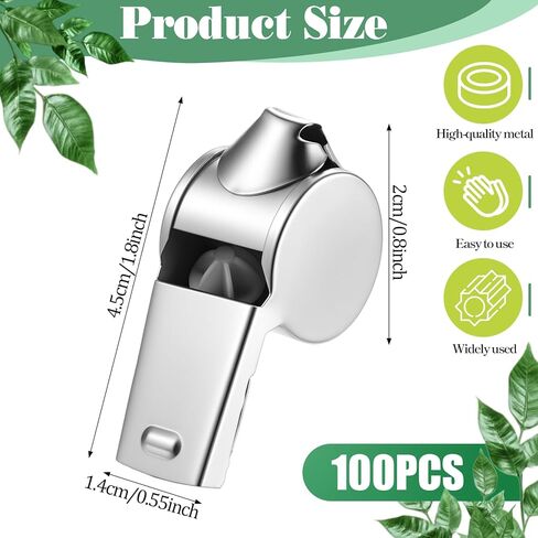 simarro 100 Pcs Stainless Steel Whistle with Lanyard, Silver Professional Loud Metal Whistle Ideal for Coaches Referees Recreation in Saudi Arabia