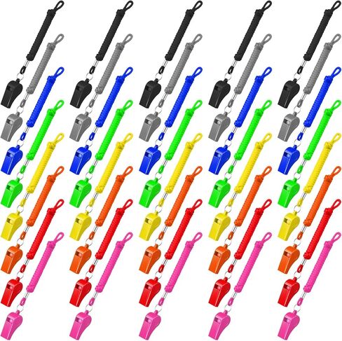 Shappy 48 Pcs Colorful Plastic Whistles Bulk with Lanyards 120 dB Loud Sports Emergency Whistles Crisp Sound Training Sports Tools for Referees Coaches Lifeguards Survival Kits Outdoor Activities in Saudi Arabia