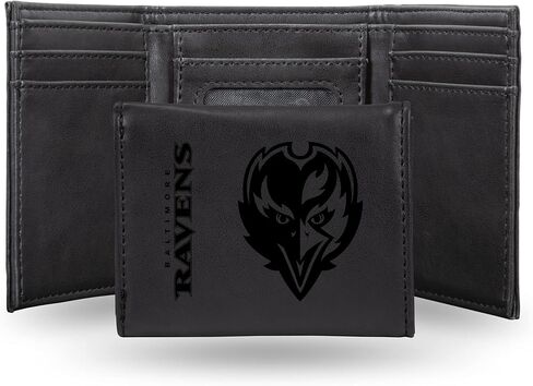 Rico Industries NFL Baltimore Ravens Trifold Wallet, Black - Laser Engraved Vegan Leather, 6 Card Slots, ID Window in Saudi Arabia