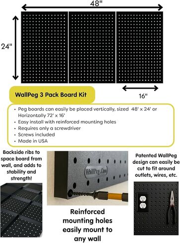 منظم حائط بيجبورد من WallPeg مقاس 60.96 سم × 111.4 سم - مجموعة (PK-312-B) ملحقات منظم لوحة الوتد لتخزين لوحة بيجبورد المرآب، وتنظيم الأدوات والحرف مع بيجبورد. الخطافات وصناديق الوتد in Kuwait