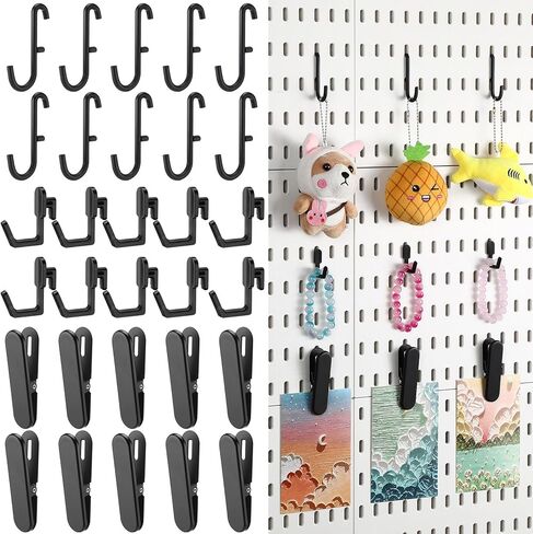 Kathfly 30pcs Pegboard Accessories 10 Clips 20 Hooks, Peg Board Accessory Kit for Wall Organizer Compatible with IKEA Skadis Pegboard, for Wall Organizer, Crafts Organization, Ornaments Display in Saudi Arabia