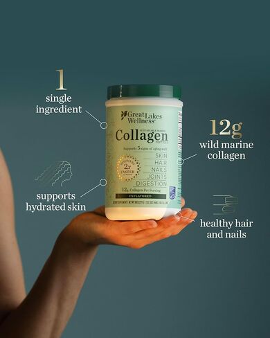 Great Lakes Wellness Sustainable Marine Collagen Peptides - Wild Caught MSC Certified - Unflavored Hydrolyzed Protein Powder - Support for Skin, Hair, Nails, Joints & Digestion - iGen Non-GMO - 8 oz in Saudi Arabia