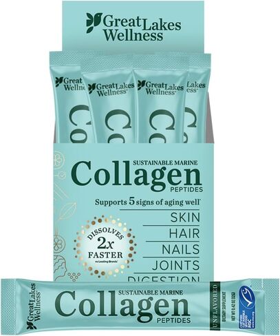 Great Lakes Wellness Sustainable Marine Collagen Peptides - Wild Caught MSC Certified - Unflavored Hydrolyzed Protein Powder - Support for Skin, Hair, Nails, Joints & Digestion - iGen Non-GMO - 8 oz in Saudi Arabia