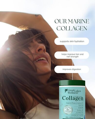 Great Lakes Wellness Sustainable Marine Collagen Peptides - Wild Caught MSC Certified - Unflavored Hydrolyzed Protein Powder - Support for Skin, Hair, Nails, Joints & Digestion - iGen Non-GMO - 8 oz in Saudi Arabia