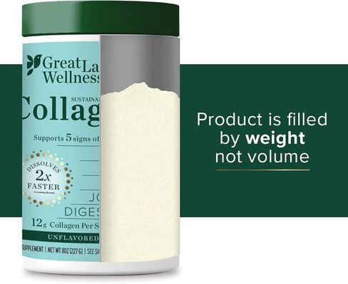 Great Lakes Wellness Sustainable Marine Collagen Peptides - Wild Caught MSC Certified - Unflavored Hydrolyzed Protein Powder - Support for Skin, Hair, Nails, Joints & Digestion - iGen Non-GMO - 8 oz in Saudi Arabia