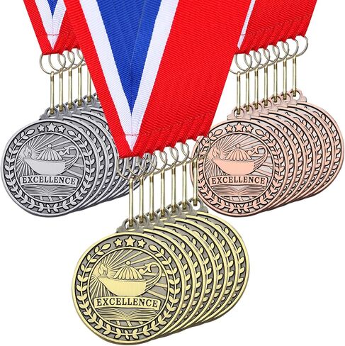 Quelay 30 Pcs 2'' Award Medals Bulk Gold Silver Bronze Winner Medals with Neck Ribbons Metal Trophy Award Prize Gift for Kids Adults Competitions, Graduation Party, Tournaments in Saudi Arabia