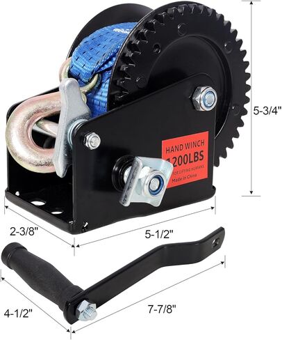 ونش يدوي 1200 رطل مع حزام أزرق بطول 19.6 قدم - ونش يدوي كرنك، سقاطة ثنائية الاتجاه، نسبة تروس 4.1:1، ونش مقطورة محمول للقارب ATV Jet Ski in Kuwait