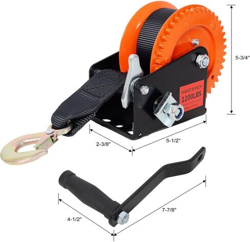 ونش يدوي 1200 رطل مع حزام 19.6 قدم - ونش يدوي كرنك، سقاطة ثنائية الاتجاه، نسبة تروس 4.1:1، ونش مقطورة محمول للقارب ATV Jet Ski in Kuwait